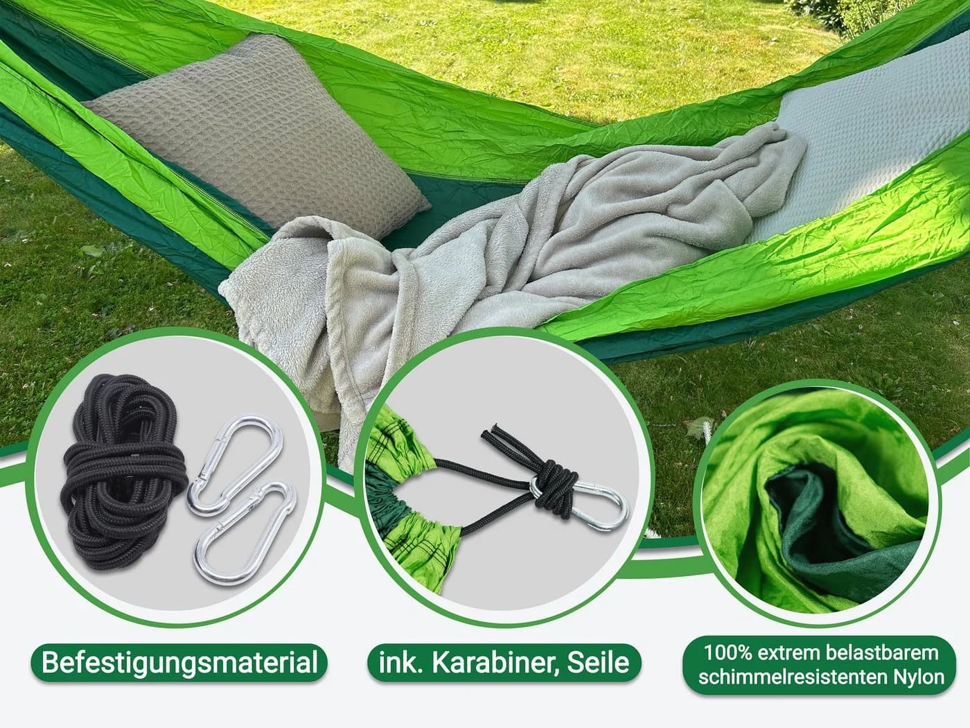 ZOLLNER Hängematte Nylon Outdoor mit Zubehör - Bild 5
