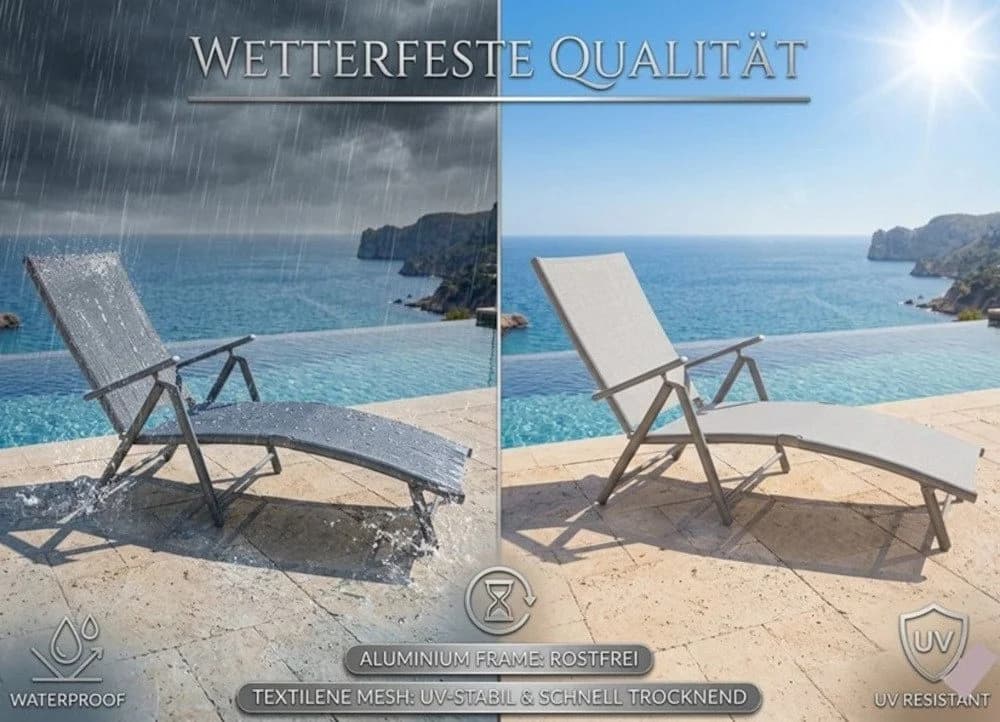 BruKa Gartenliege RIO COMFORT Grau 8-fach verstellbar - Bild 5