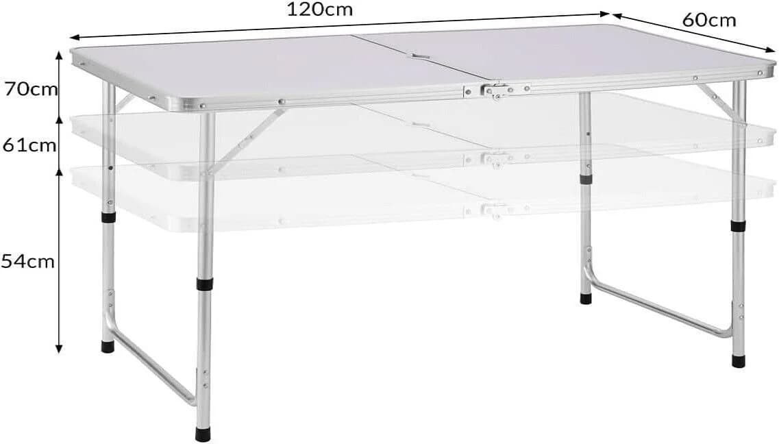 BruKa Klapptisch COMPACT Weiß Höhenverstellbar Aluminium