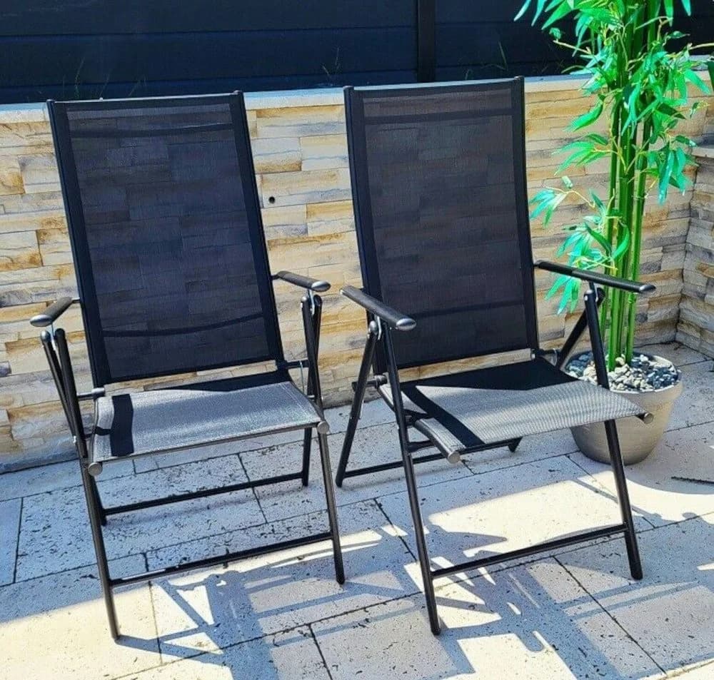 BruKa Gartenstuhl SYDNEY 2er Set Schwarz Klappstuhl mit verstellbarer Lehne
