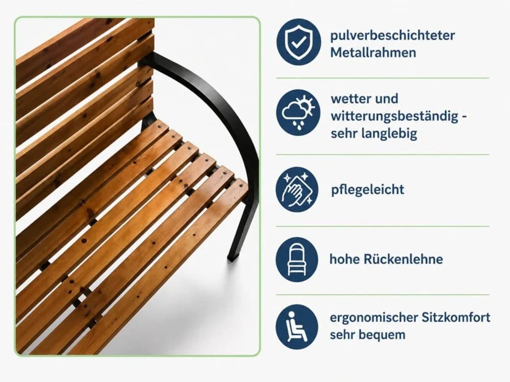 BruKa Gartenbank TOSKANA 2-Sitzer Holzbank mit Metallgestell - Bild 4
