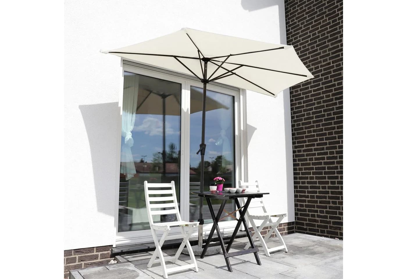 Sekey Balkonschirm 270 cm Halbrund mit Kurbel UV50+ Creme/Schwarz