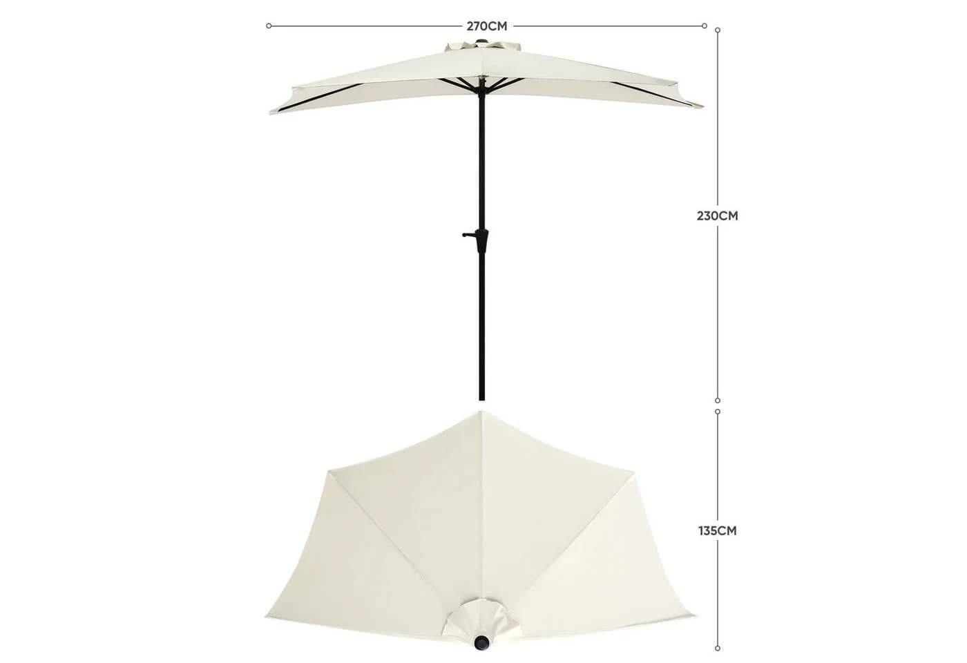 Sekey Balkonschirm 270 cm Halbrund mit Kurbel UV50+ Creme/Schwarz - Bild 3