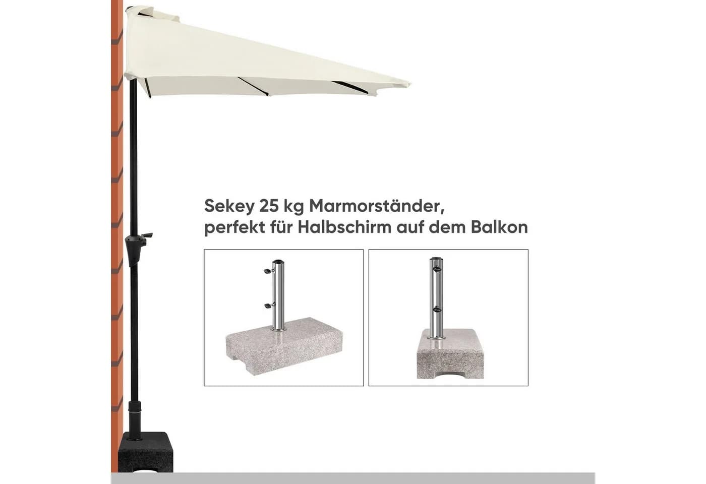 Sekey Balkonschirm 270 cm Halbrund mit Kurbel UV50+ Creme/Schwarz - Bild 4