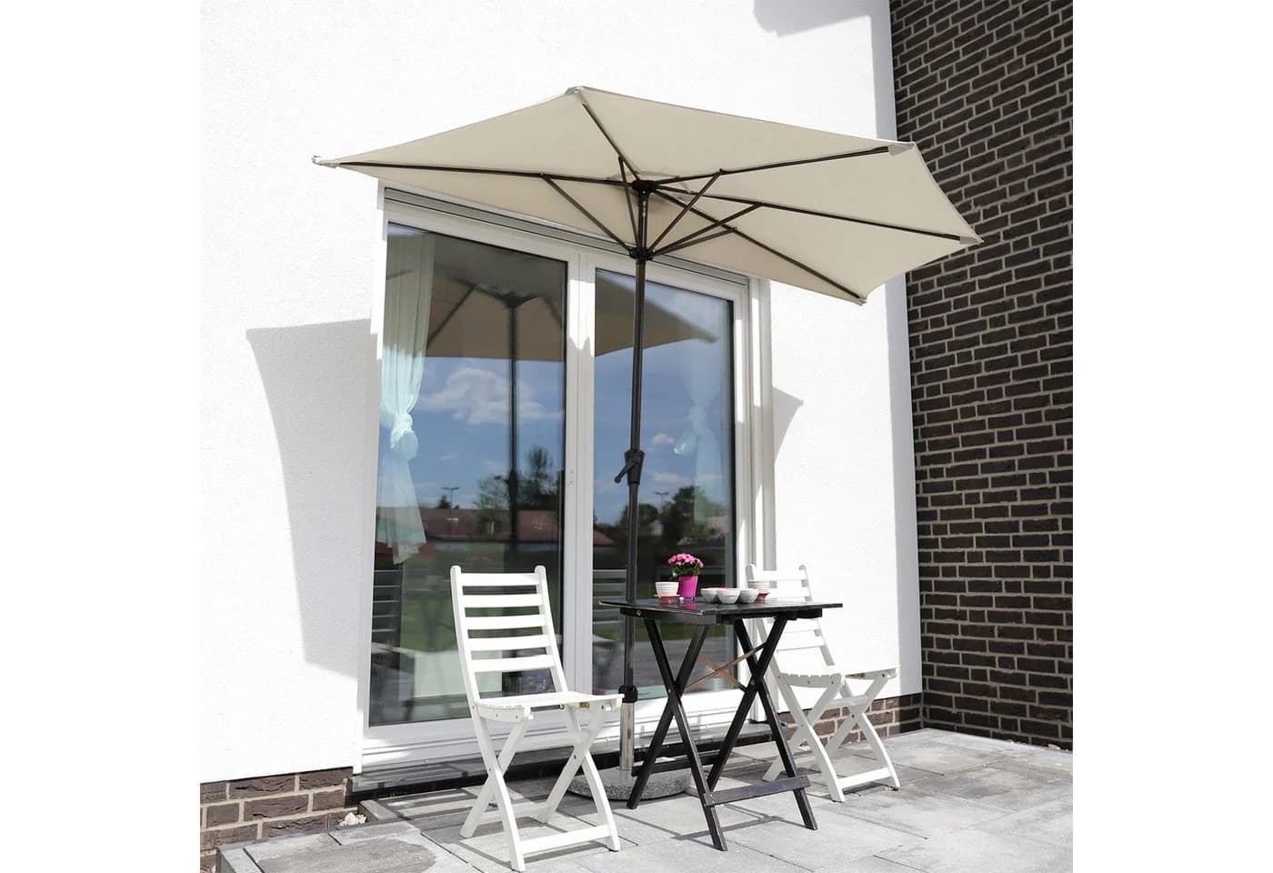 Sekey Balkonschirm Halbrund Taupe Schwarz mit Kurbel UV50+