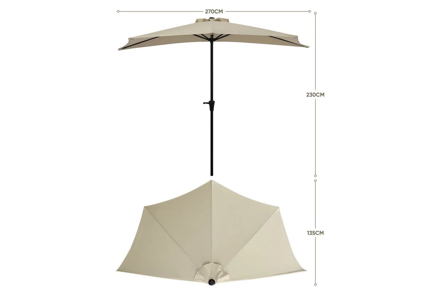 Sekey Balkonschirm Halbrund Taupe Schwarz mit Kurbel UV50+ - Bild 3