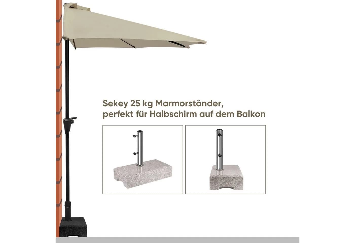 Sekey Balkonschirm Halbrund Taupe Schwarz mit Kurbel UV50+ - Bild 4