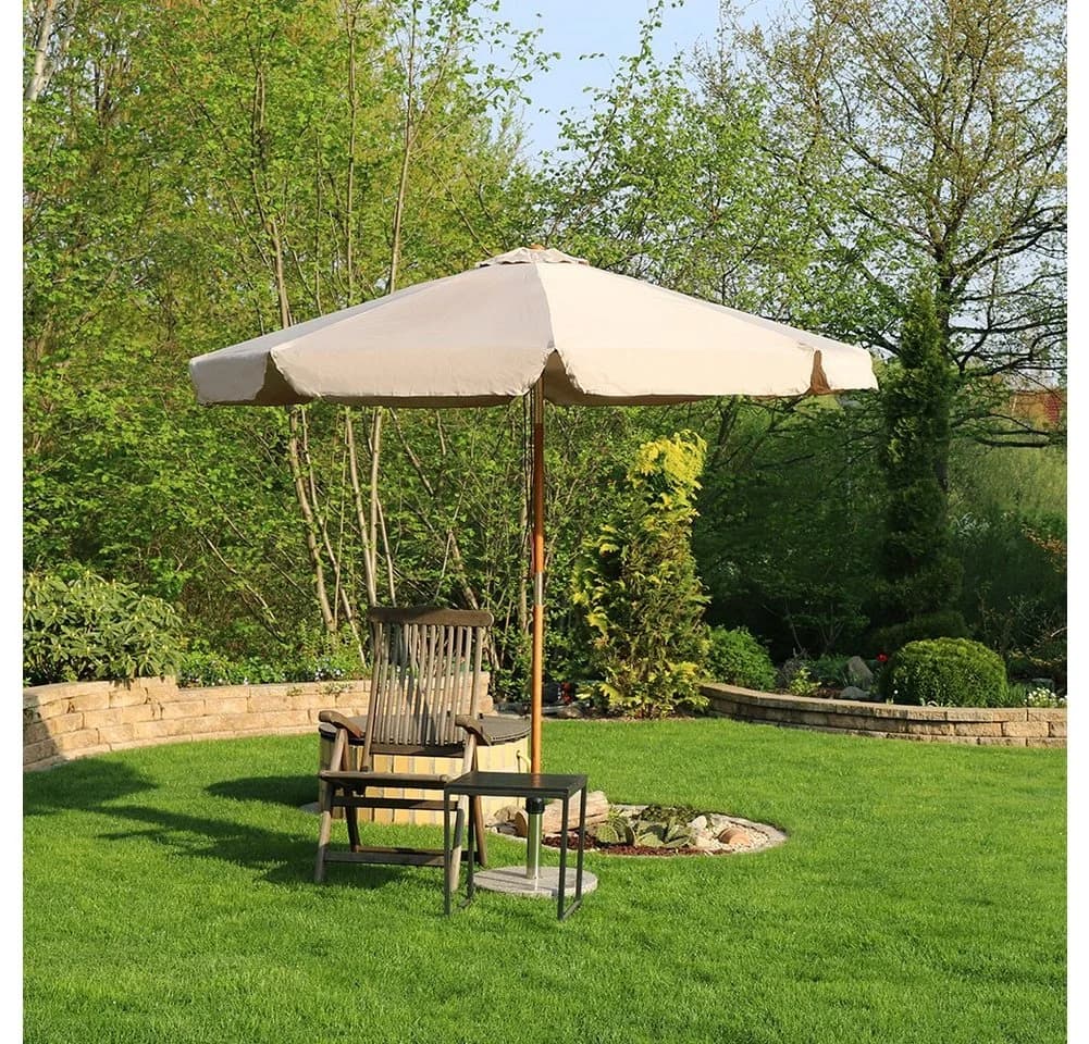 Sekey Sonnenschirm 300 cm Massivholz Knickbar Taupe Volant