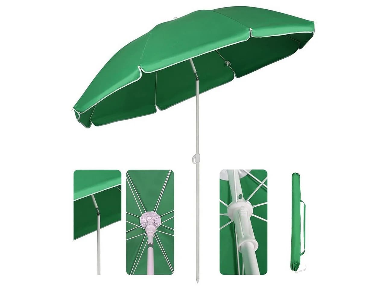 Sekey Sonnenschirm 160 cm Grün Weiß Verstellbar