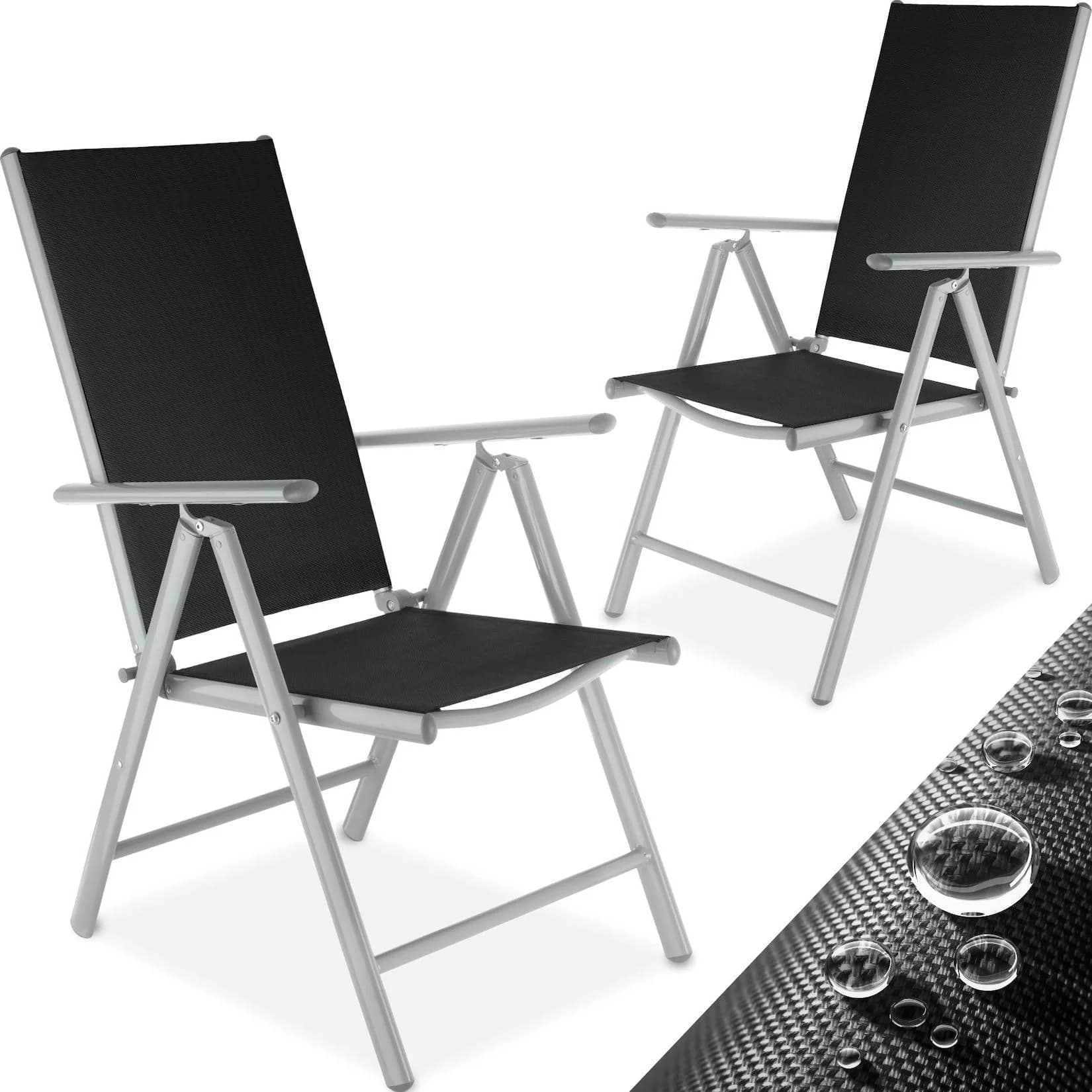 tectake Gartenstuhl Marilena Klappbar Schwarz/Silber 2er Set