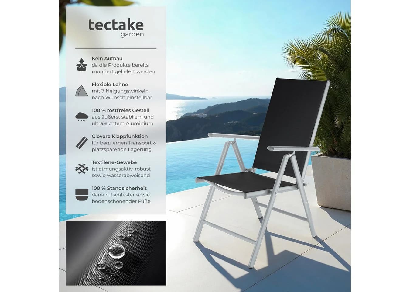 tectake Gartenstuhl Marilena Klappbar Schwarz/Silber 2er Set - Bild 2