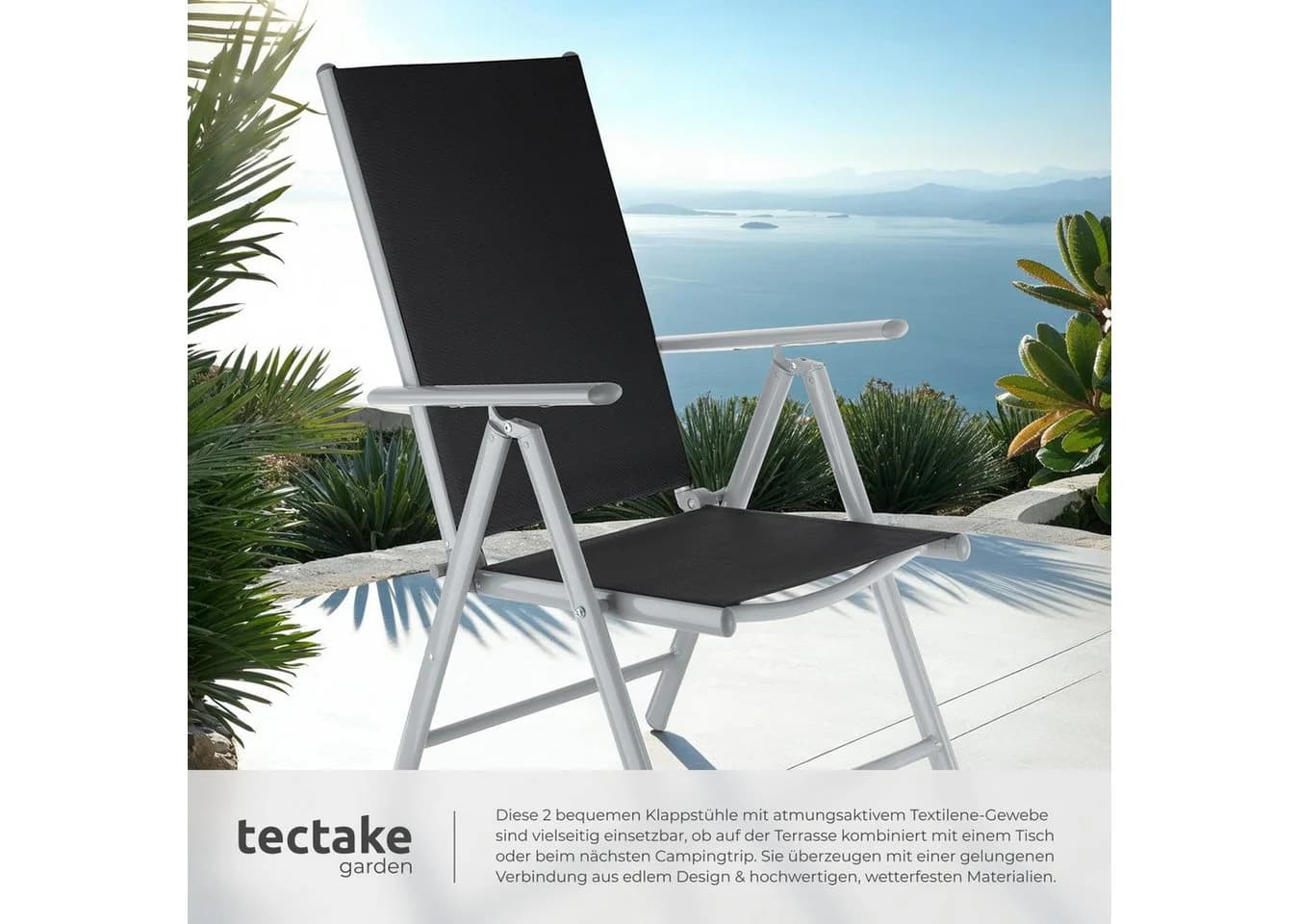 tectake Gartenstuhl Marilena Klappbar Schwarz/Silber 2er Set - Bild 5