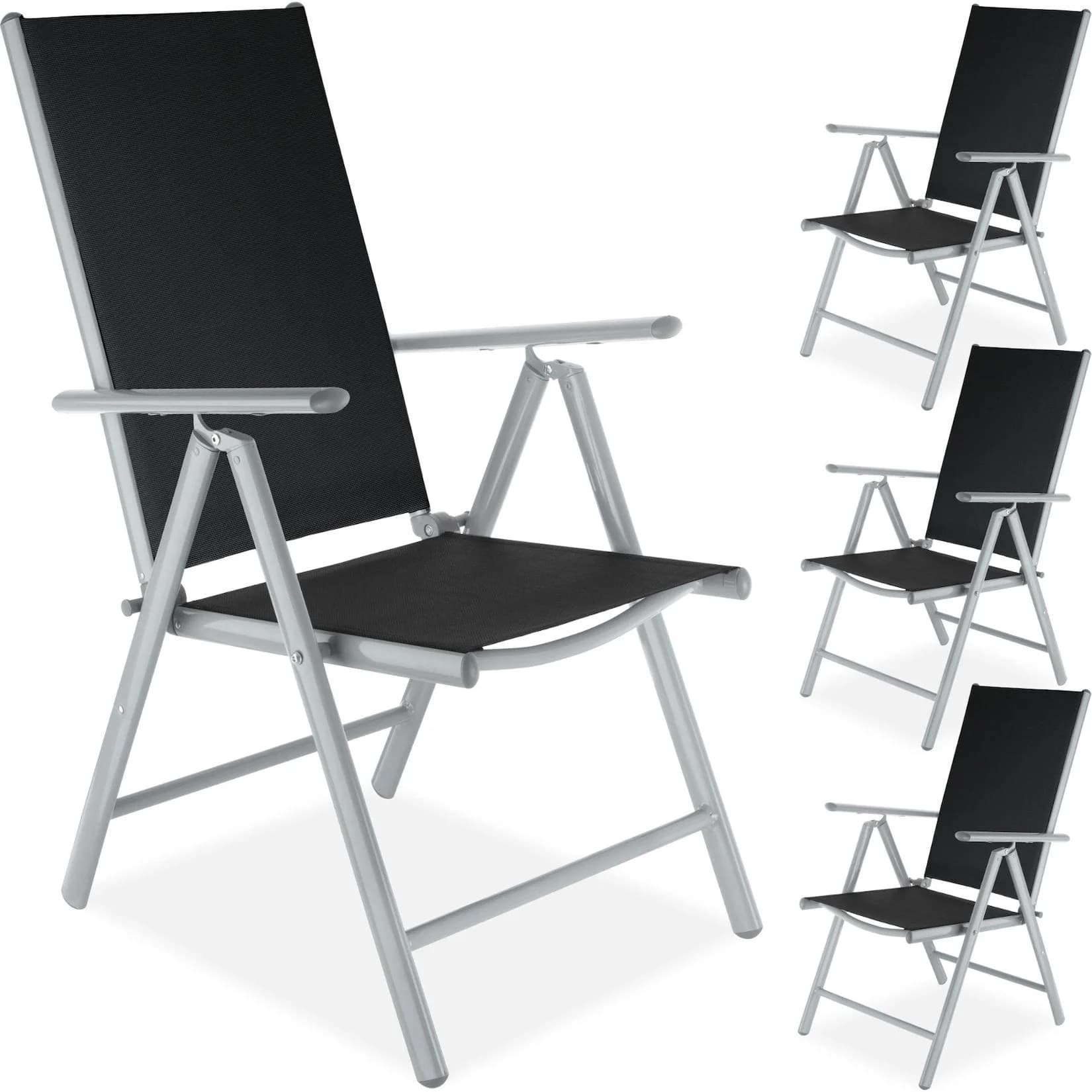 tectake Gartenstuhl Marilena Klappbar 4-tlg. Schwarz/Silber