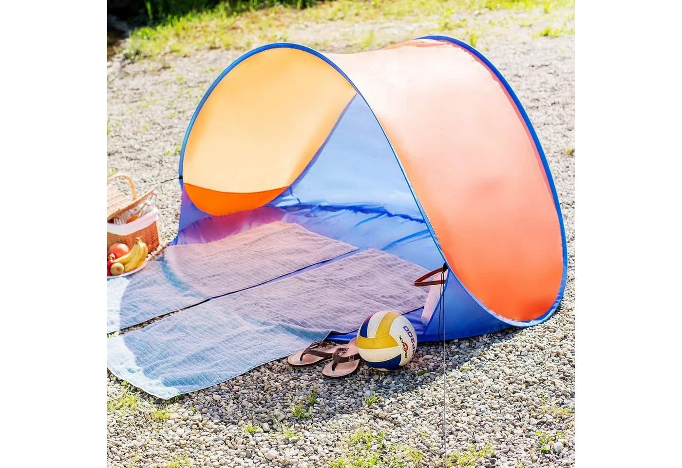 tectake Pop-Up Strandmuschel mit UV-Schutz und Ablagefächern