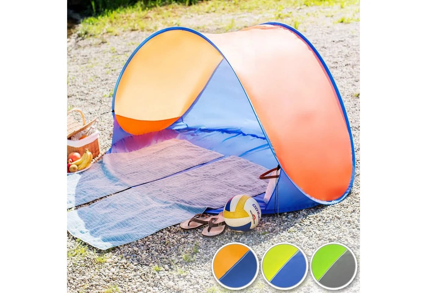 tectake Pop-Up Strandmuschel mit UV-Schutz und Ablagefächern