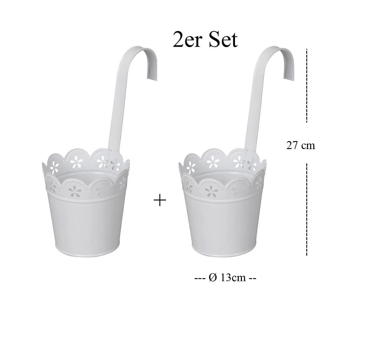LB H&F Lilienburg Blumentopf 2er Set Weiss Metall Hängetopf