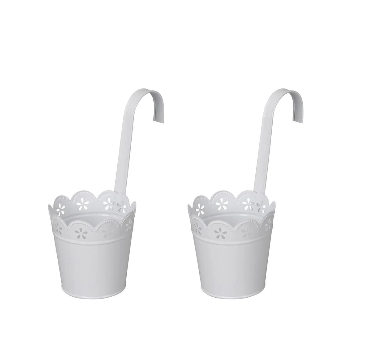LB H&F Lilienburg Blumentopf 2er Set Weiss Metall Hängetopf - Bild 2