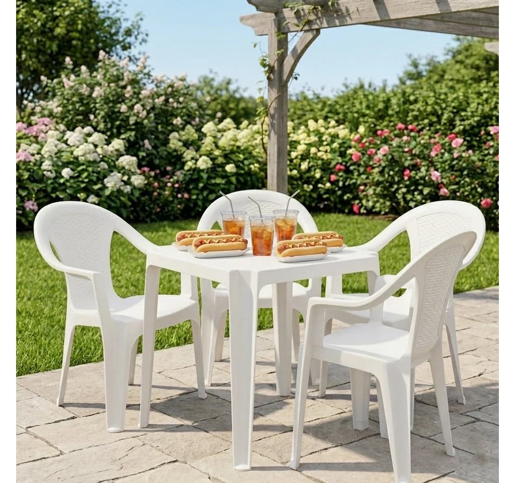 Spetebo 4er Set Gartenstuhl Weiß Kunststoff Rattan Optik - Bild 5