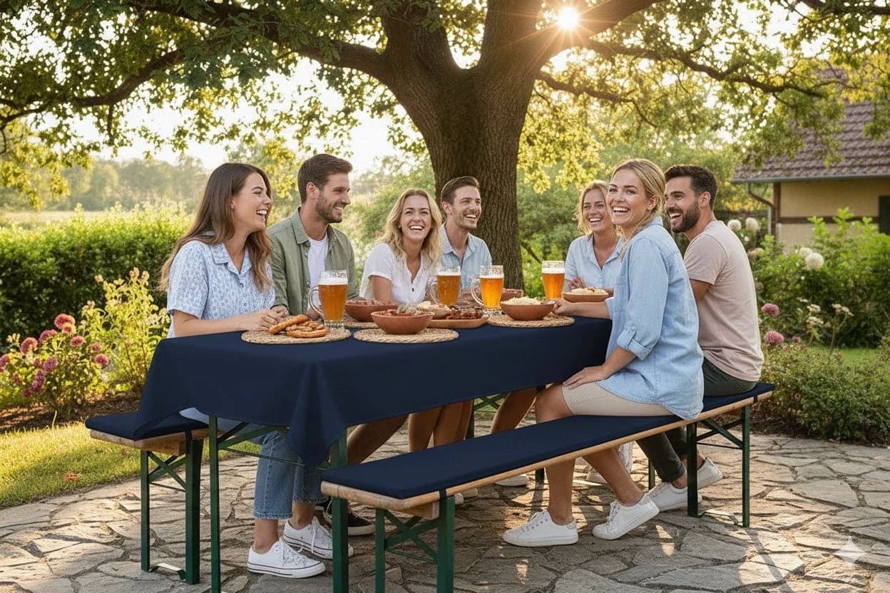 TexDeko Bierbankauflagen-Set 3tlg. mit Tischdecke Blau