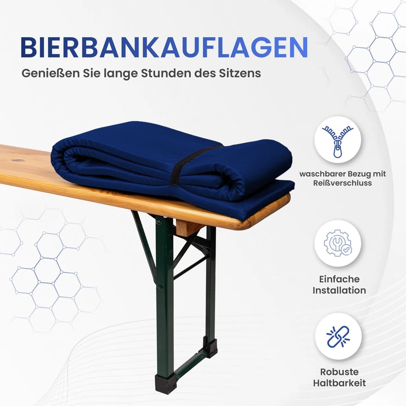 TexDeko Bierbankauflagen-Set 3tlg. mit Tischdecke Blau - Bild 5