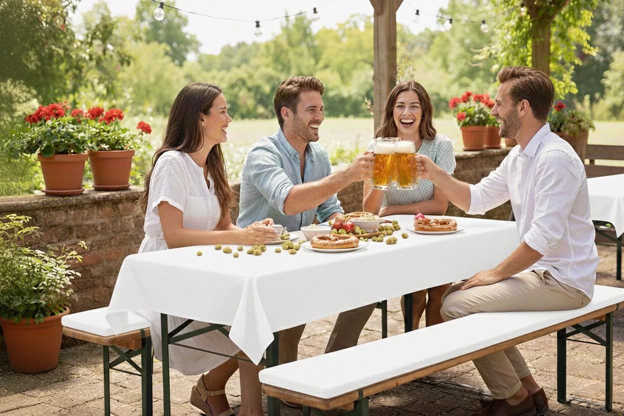 TexDeko Bierbankauflagen-Set 3-tlg. mit Tischdecke Weiß