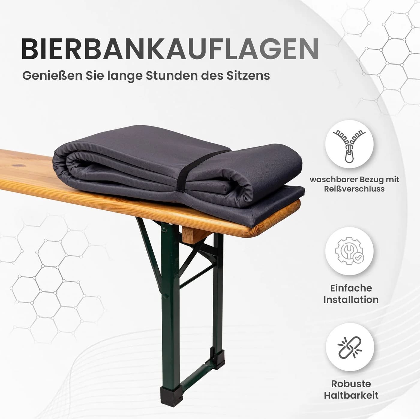 TexDeko Bierbankauflagen-Set 3-tlg. Grau Gepolstert - Bild 5