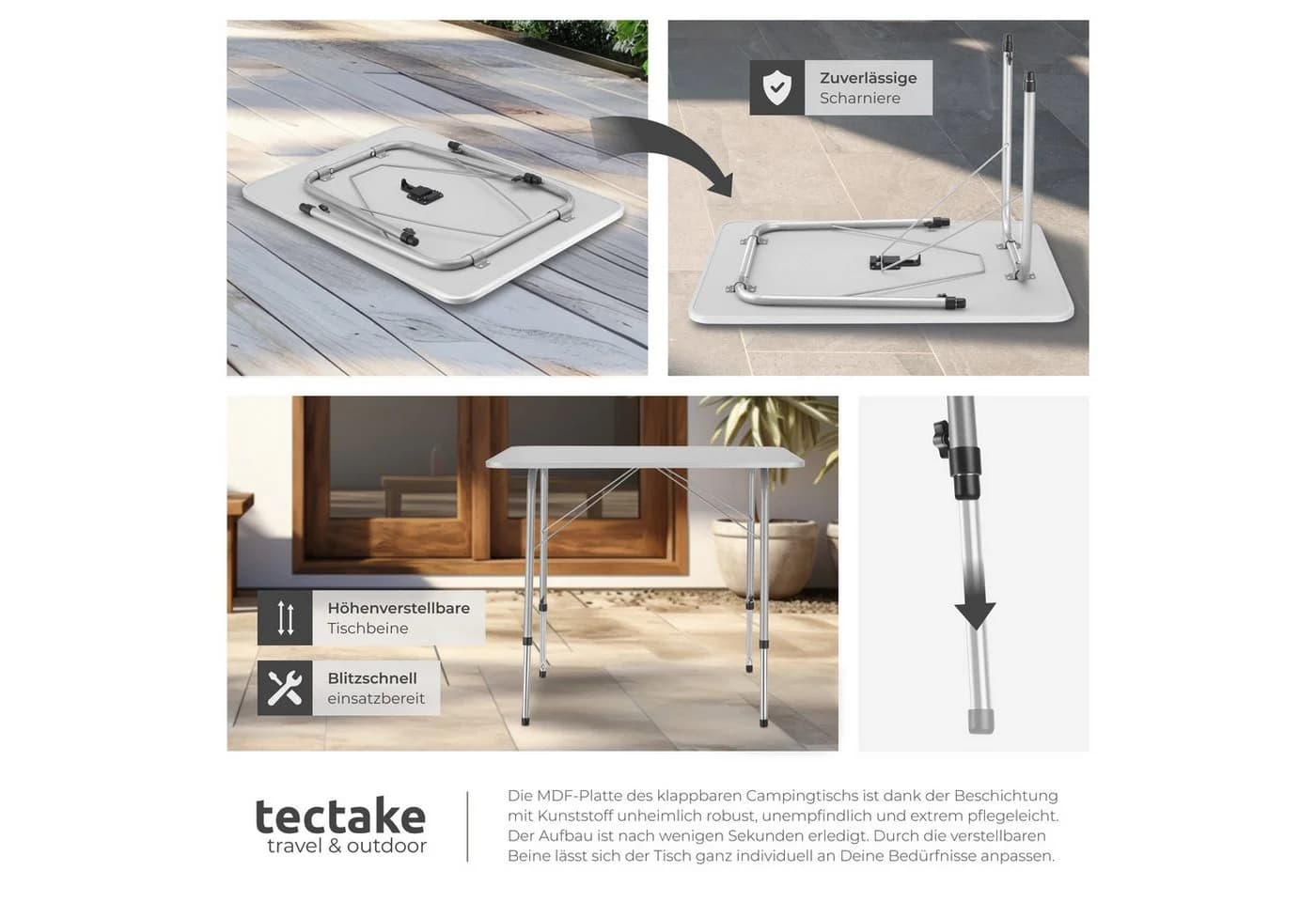 tectake Campingtisch Julian Höhenverstellbar Grau/Silber - Bild 5