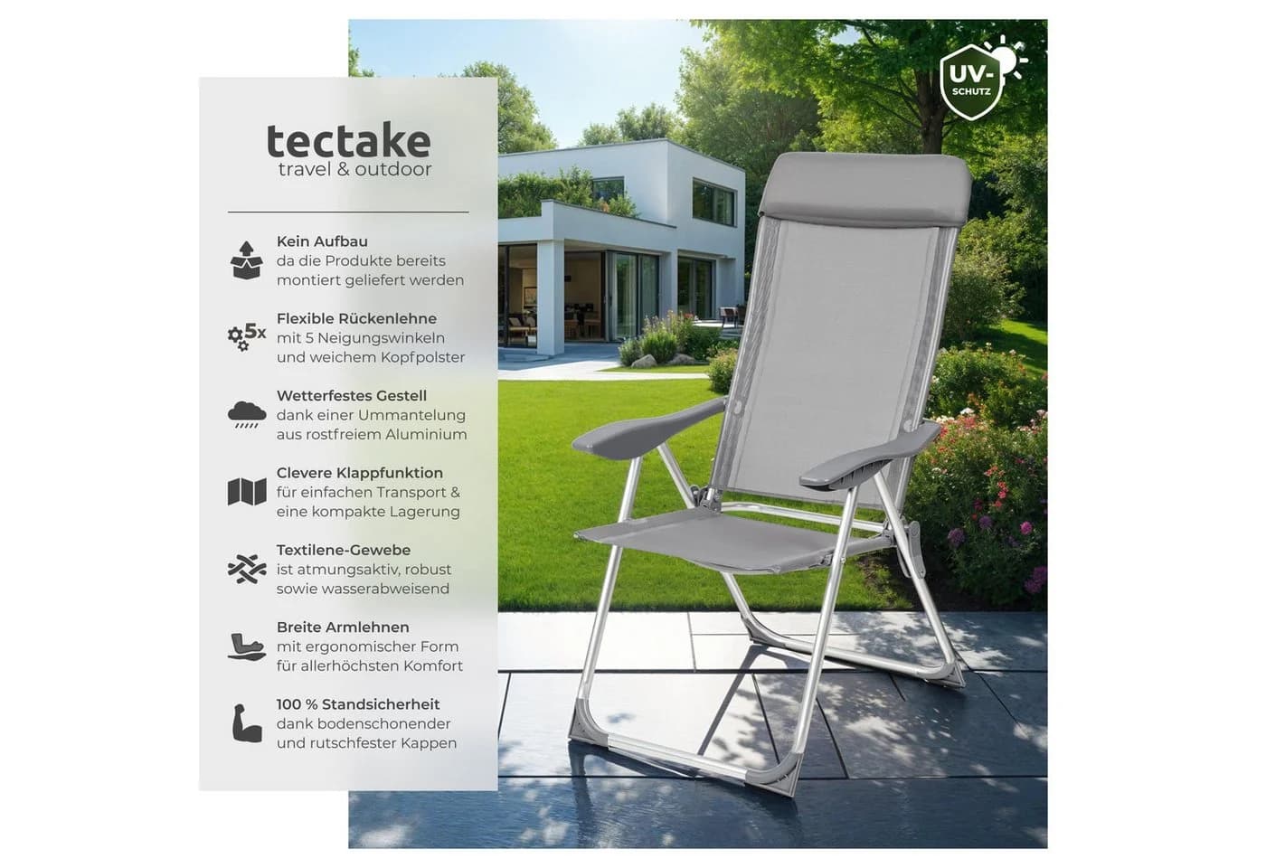 tectake 4er Set Aluminium Gartenstuhl Klappbar Verstellbare Rückenlehne - Bild 2