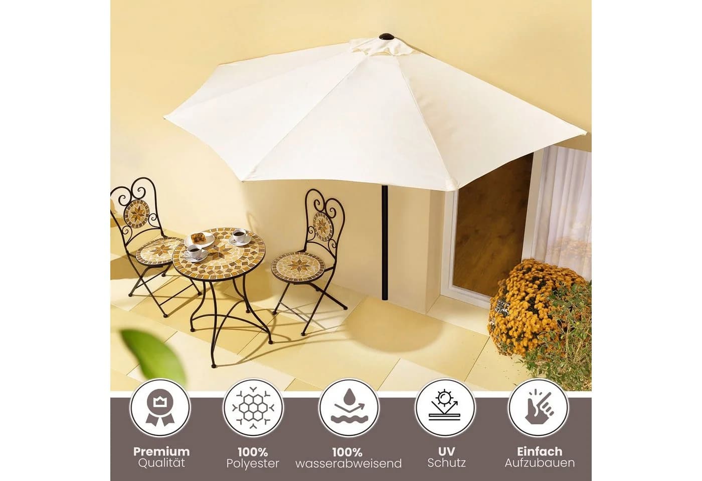 habeig Halbrunder Sonnenschirm Beige Wandschirm für Balkon