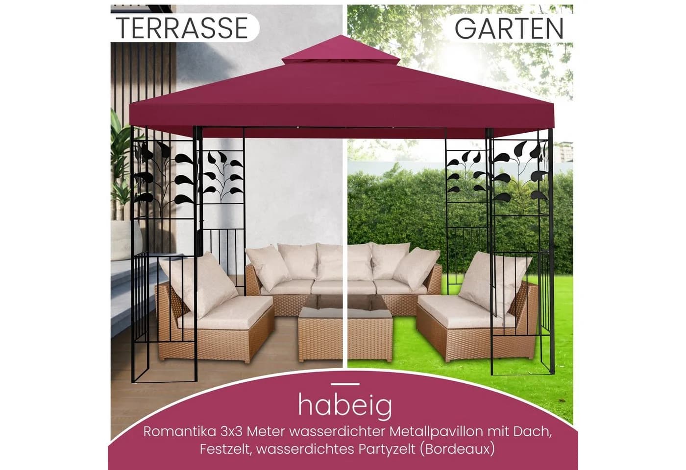 habeig Pavillon Toskana 3x3m 100% Wasserdicht Metall - Bild 4