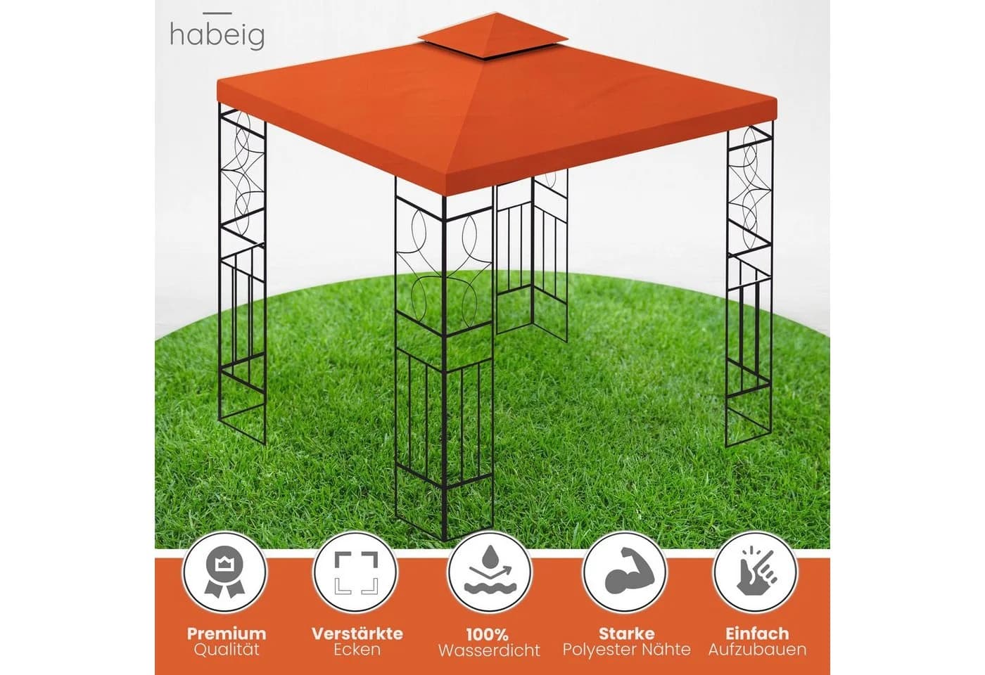 habeig Pavillon 3x3m wasserdicht Metall Terrakotta - Bild 3