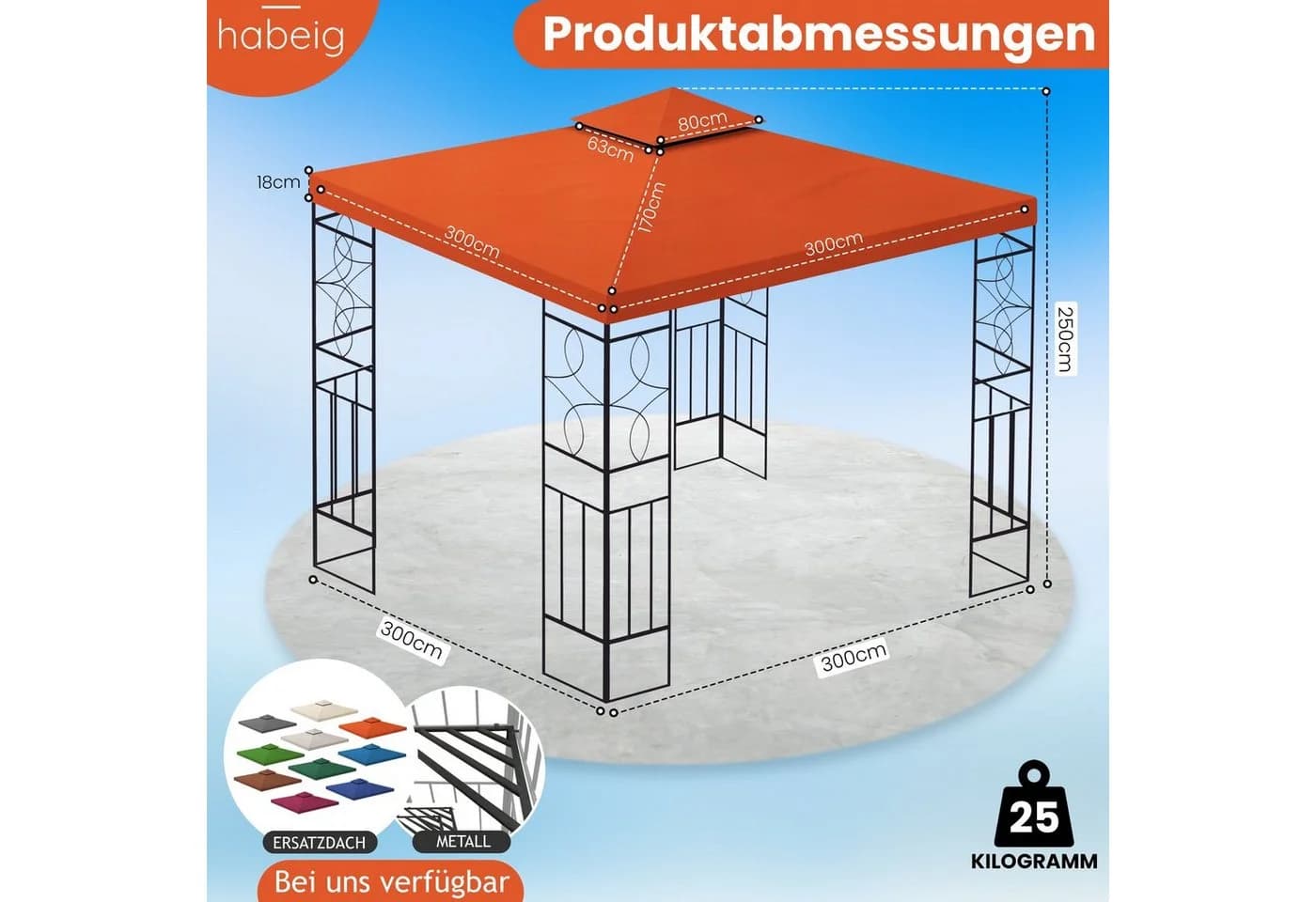 habeig Pavillon 3x3m wasserdicht Metall Terrakotta - Bild 4