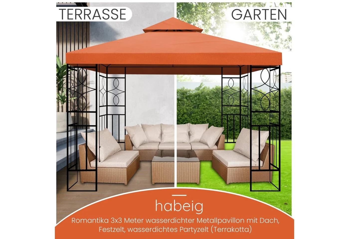 habeig Pavillon 3x3m wasserdicht Metall Terrakotta - Bild 5