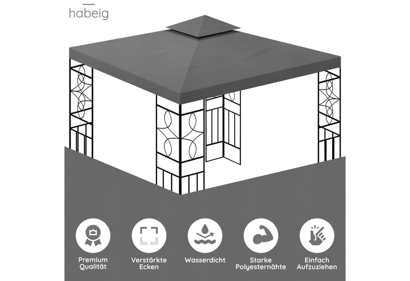 habeig Pavillon-Ersatzdach 3x3m Anthrazit PVC Wasserdicht - Bild 3