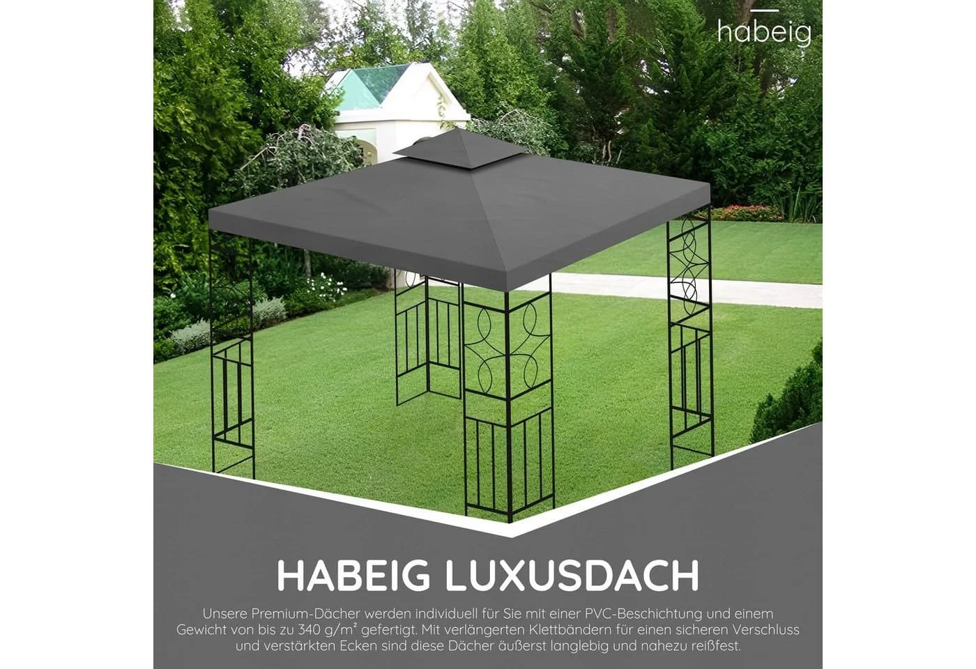 habeig Pavillon-Ersatzdach 3x3m Anthrazit PVC Wasserdicht - Bild 4