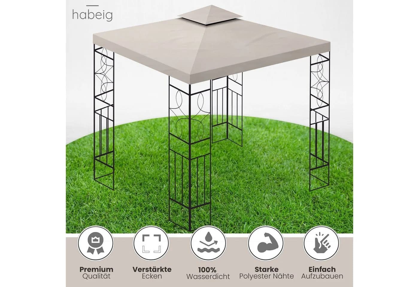 habeig Pavillon Romantika 3x3m Metall wasserdicht Taupe - Bild 3