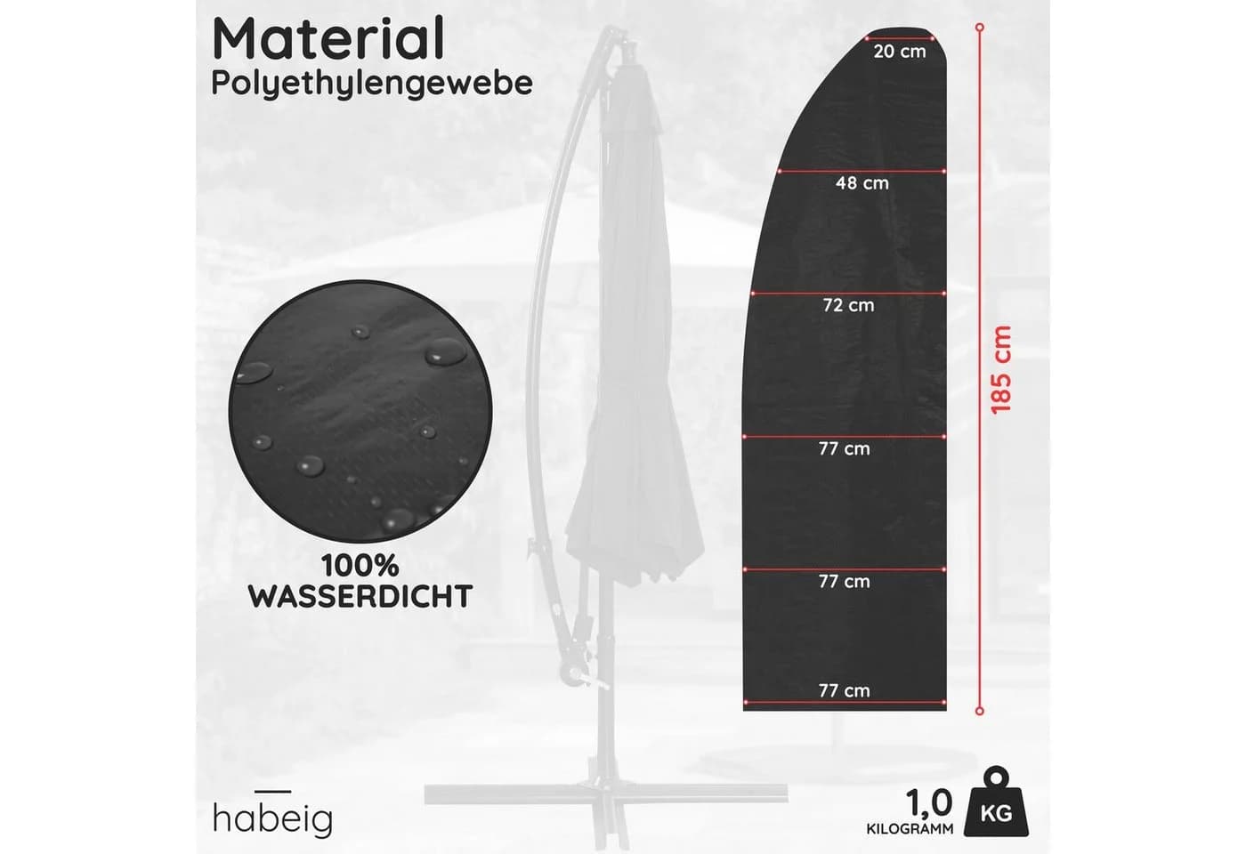 habeig Sonnenschirm-Schutzhülle Wasserdicht 185x77 cm - Bild 3
