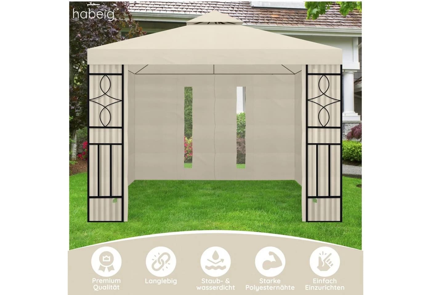 habeig Pavillon-Seitenteil 4er Set Beige mit Reißverschluss & Fenster - Bild 5