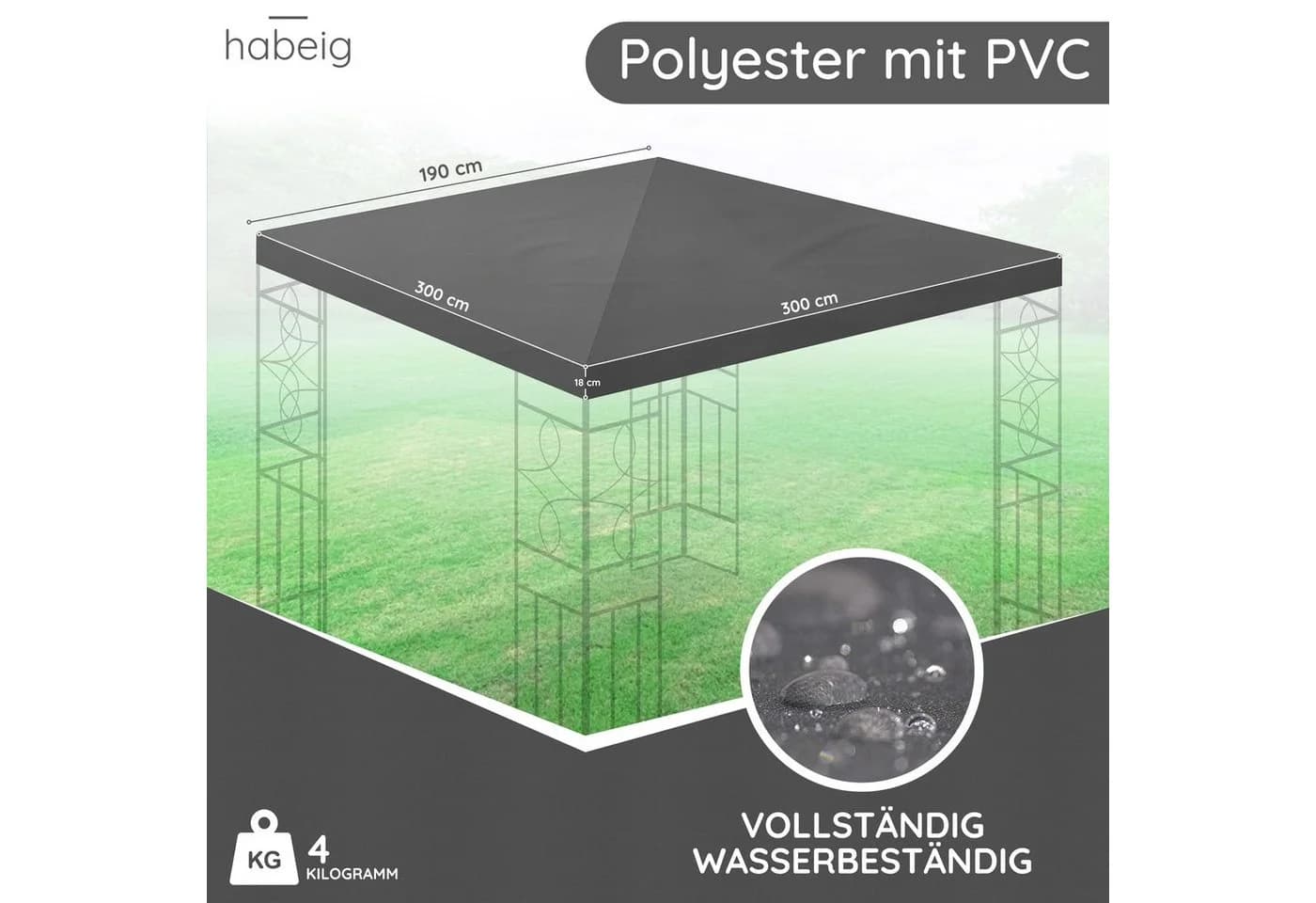habeig Pavillon-Ersatzdach Anthrazit PVC-Beschichtung Wasserdicht - Bild 5