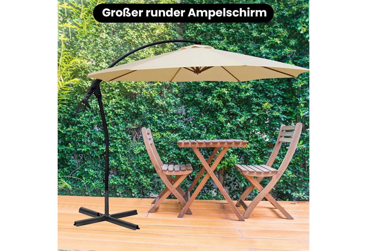 habeig Ampelschirm 3m Beige PVC Wasserdicht mit Kurbel