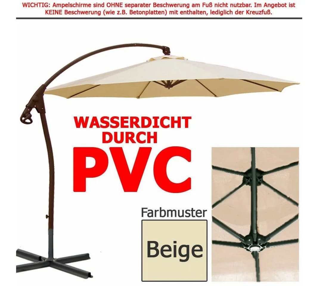habeig Ampelschirm 3m Beige PVC Wasserdicht mit Kurbel - Bild 2