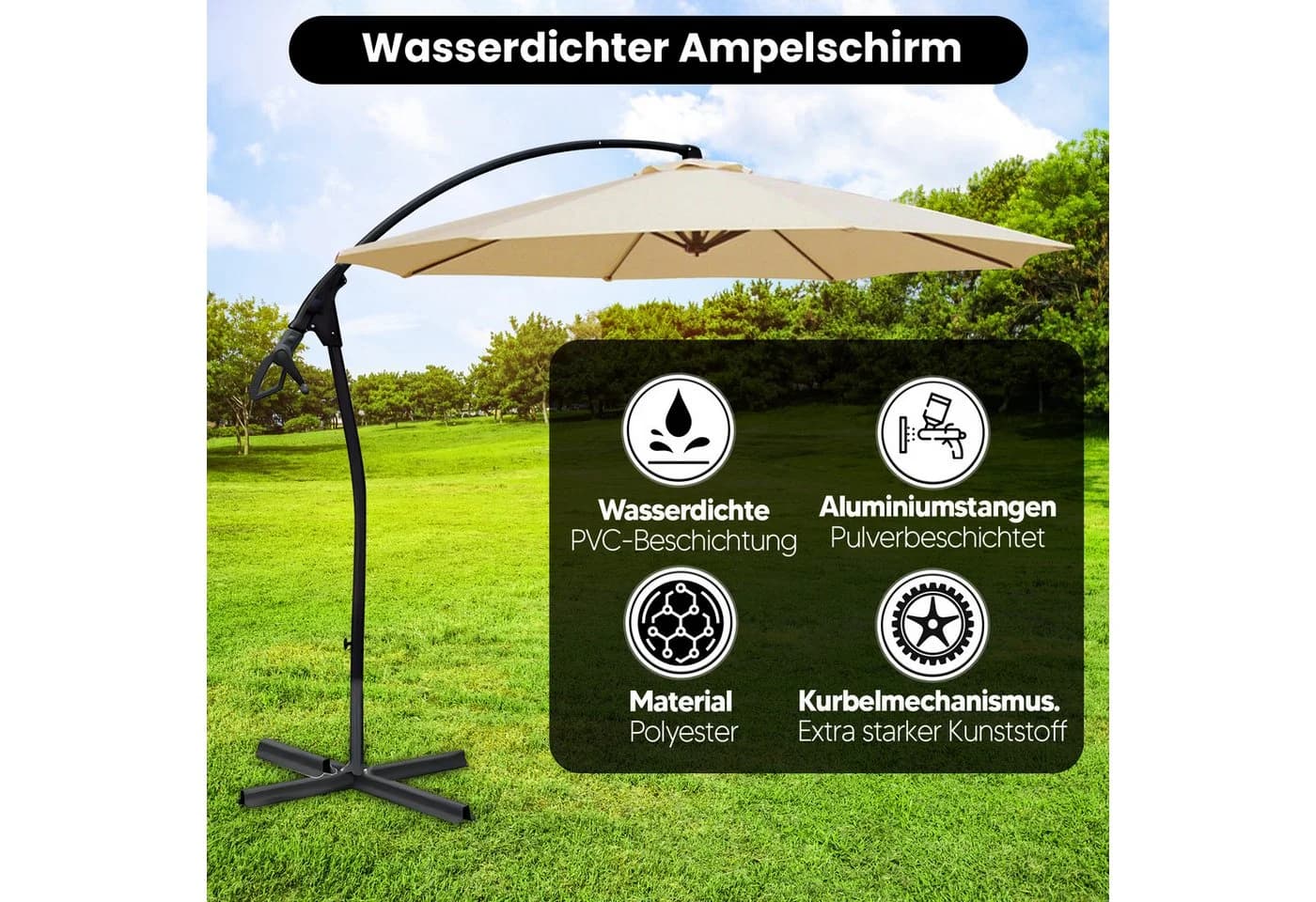 habeig Ampelschirm 3m Beige PVC Wasserdicht mit Kurbel - Bild 4