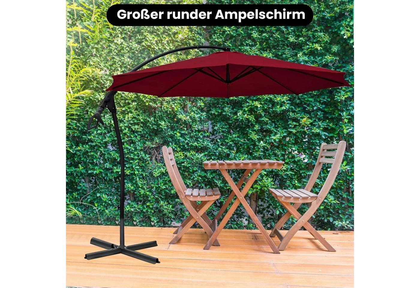 habeig Ampelschirm 3m Wasserdicht PVC Bordeaux