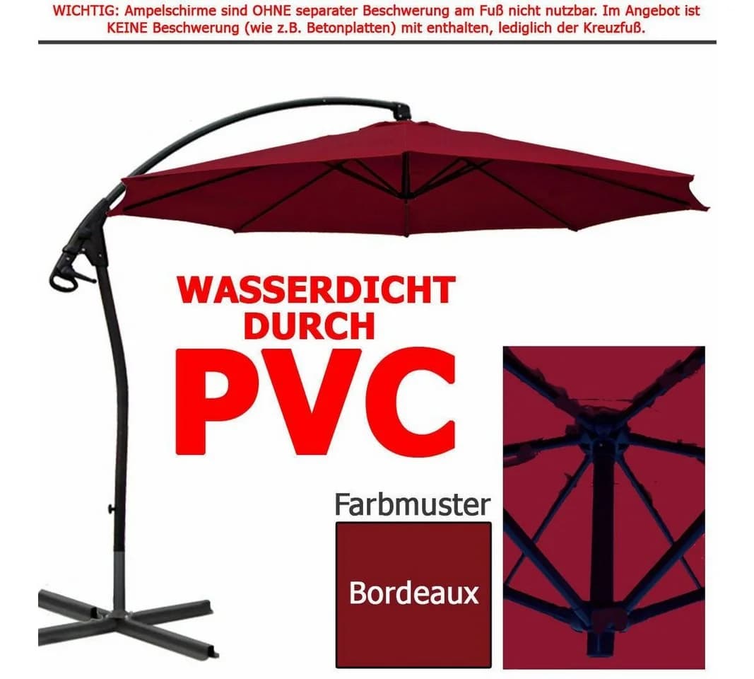 habeig Ampelschirm 3m Wasserdicht PVC Bordeaux - Bild 2