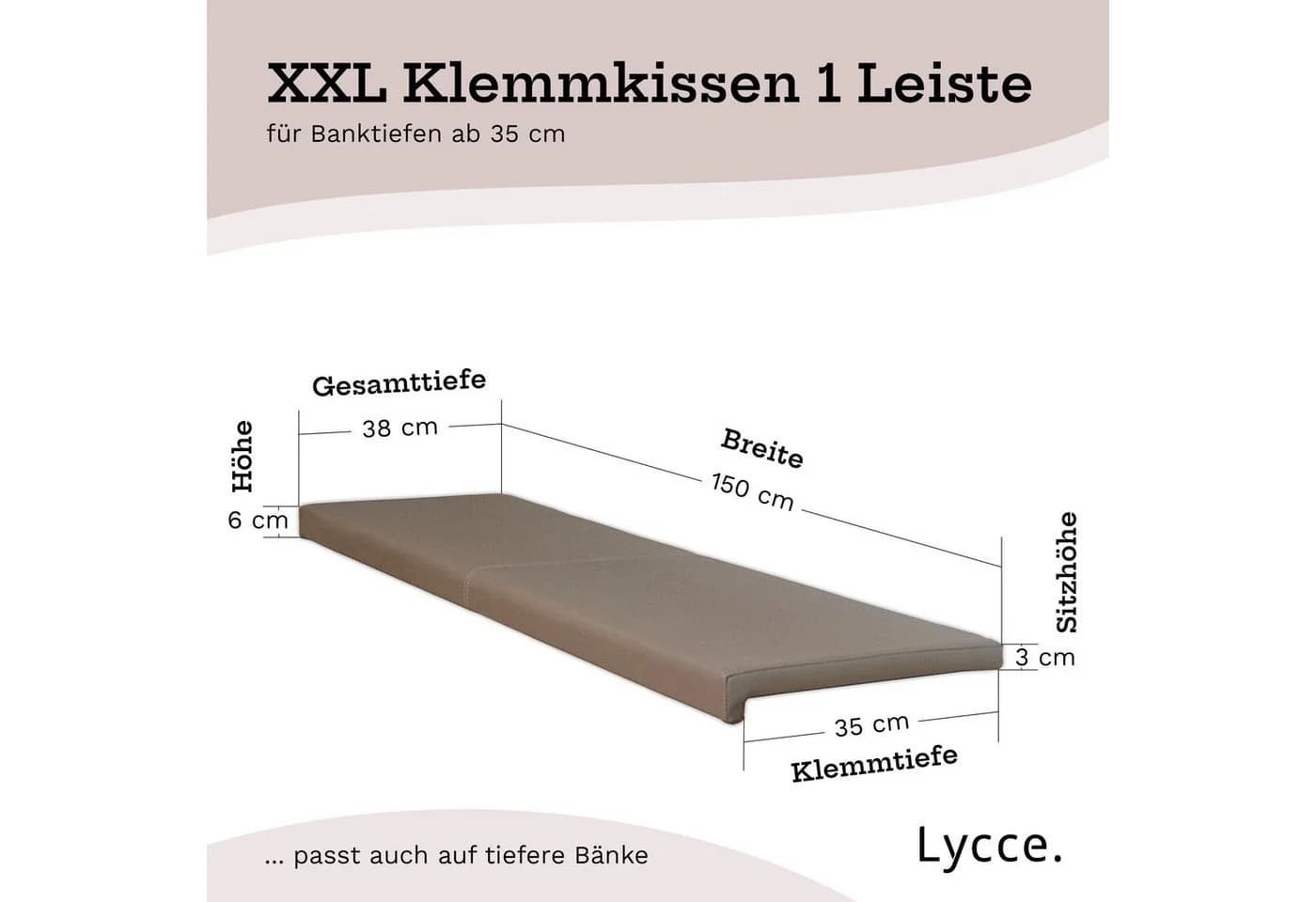 Lycce Bankauflage XXL Klemmkissen Kunstleder Sitzkissen für Sitzbank - Bild 3