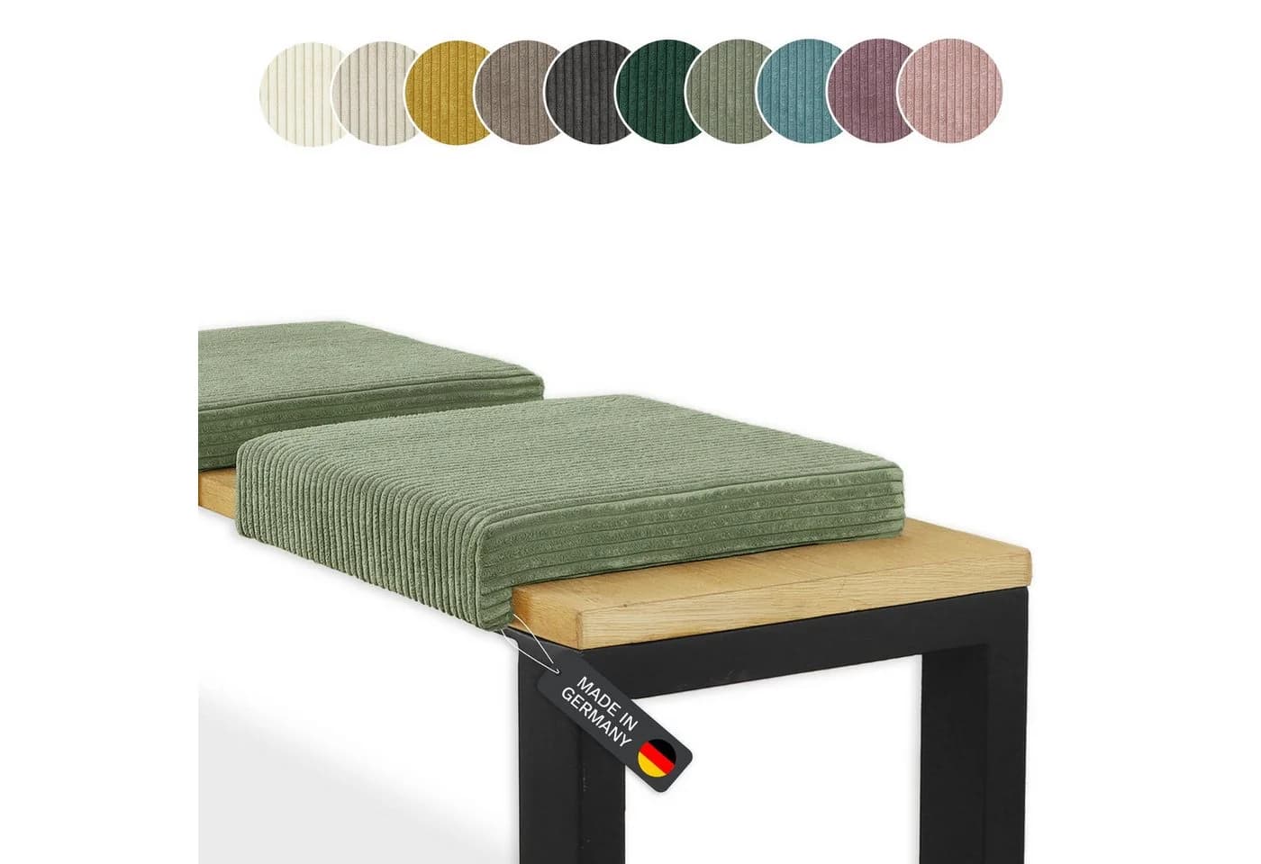 Lycce Bankauflage Klemmkissen 1 Leiste Cordstoff Grün - Bild 2