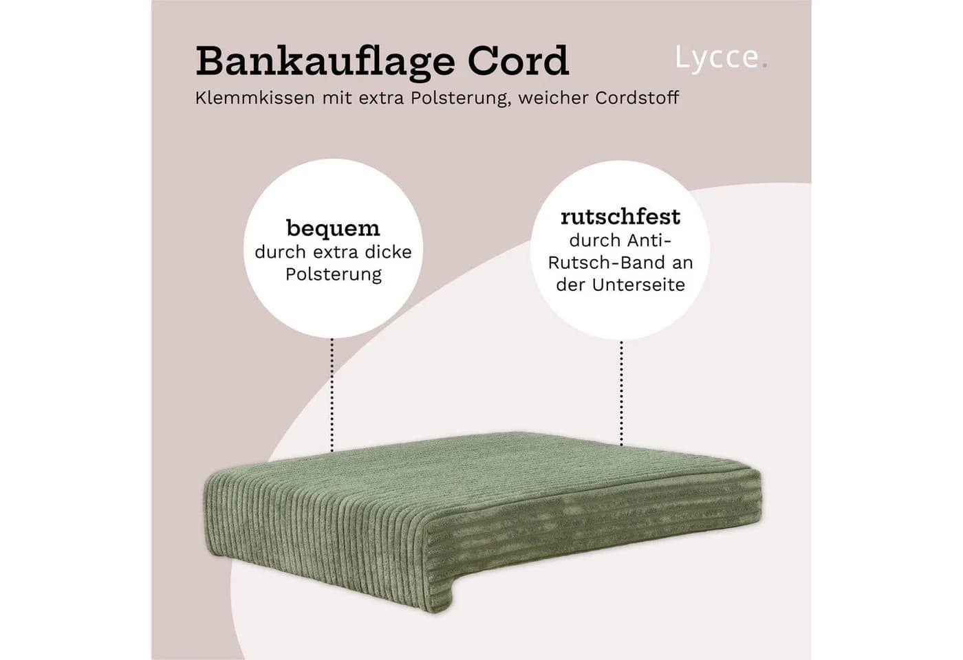 Lycce Bankauflage Klemmkissen 1 Leiste Cordstoff Grün - Bild 3