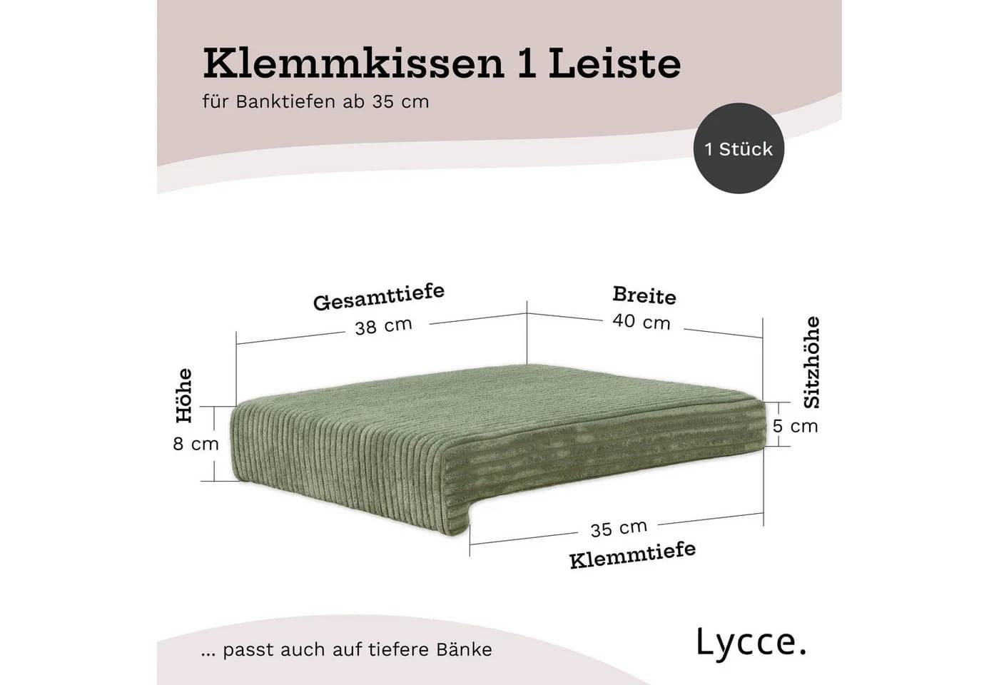 Lycce Bankauflage Klemmkissen 1 Leiste Cordstoff Grün - Bild 4