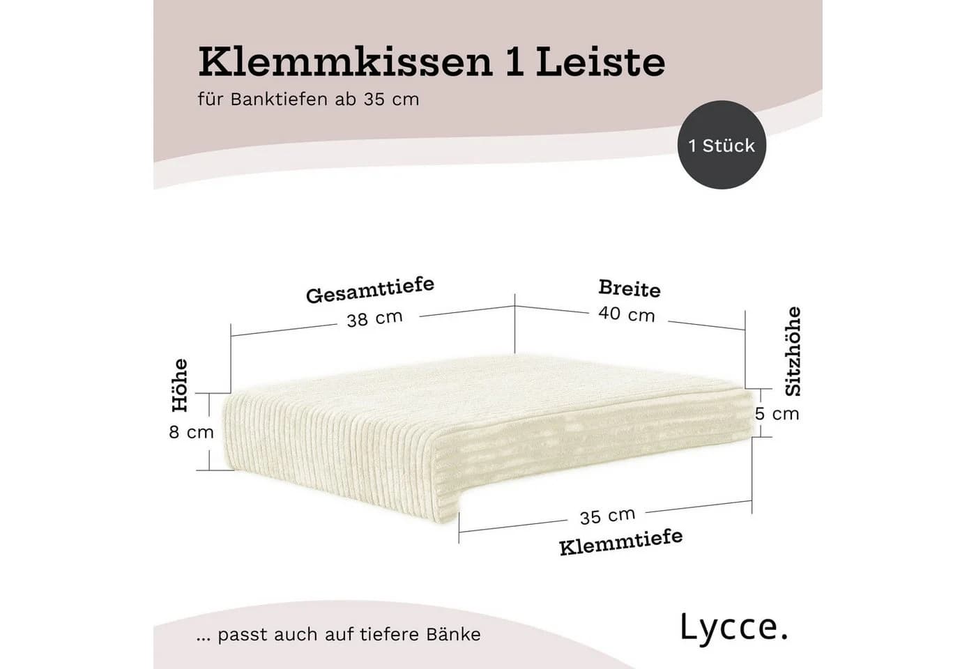 Lycce Bankauflage Klemmkissen 1 Leiste Cordstoff Beige