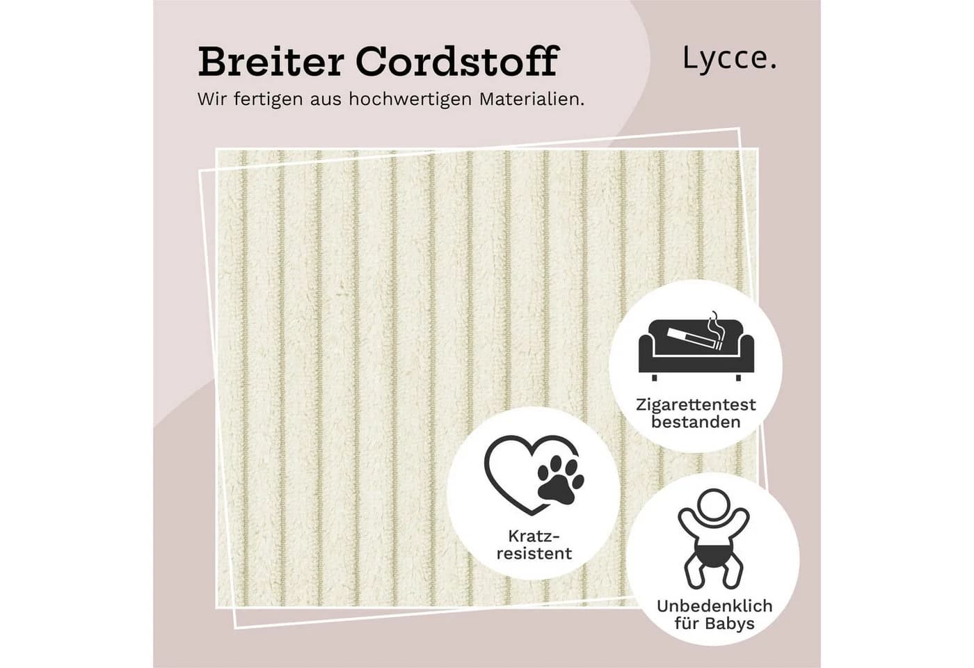 Lycce Bankauflage Klemmkissen 1 Leiste Cordstoff Beige - Bild 5